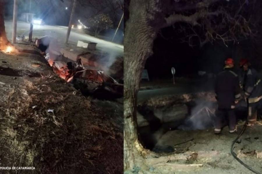 Chocó contra un árbol se incendió cayó al canal 