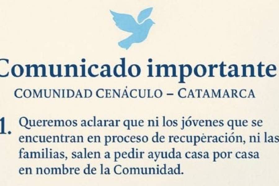 Alerta por estafa: Usan el nombre de la Comunidad Cenáculo para engañar a vecinos
