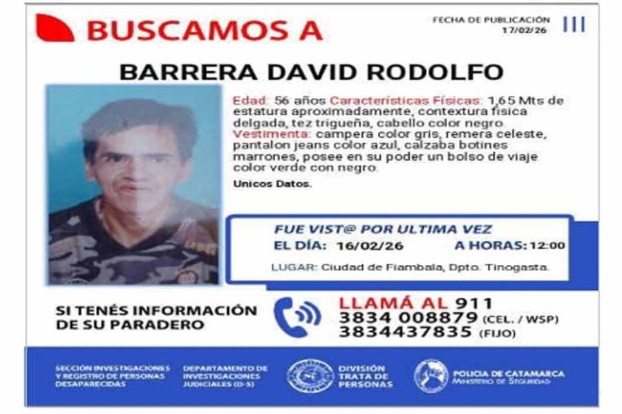 Buscan a un hombre de 56 años desaparecido en Fiambalá