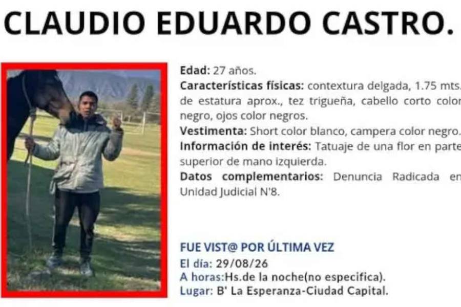 Buscan a Claudio Eduardo Castro