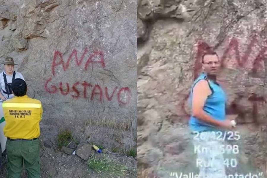 Vandalizó una roca del Nahuel Huapi con aerosol y ahora deberá restaurar 12 pintadas en 90 días